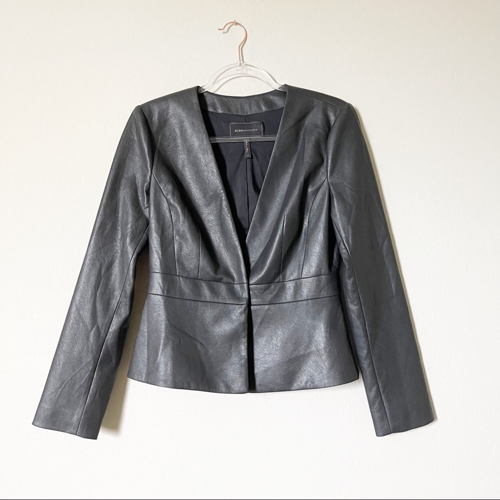 BCBGMaxAzria Faux Vegan Leather Peplum Blazer